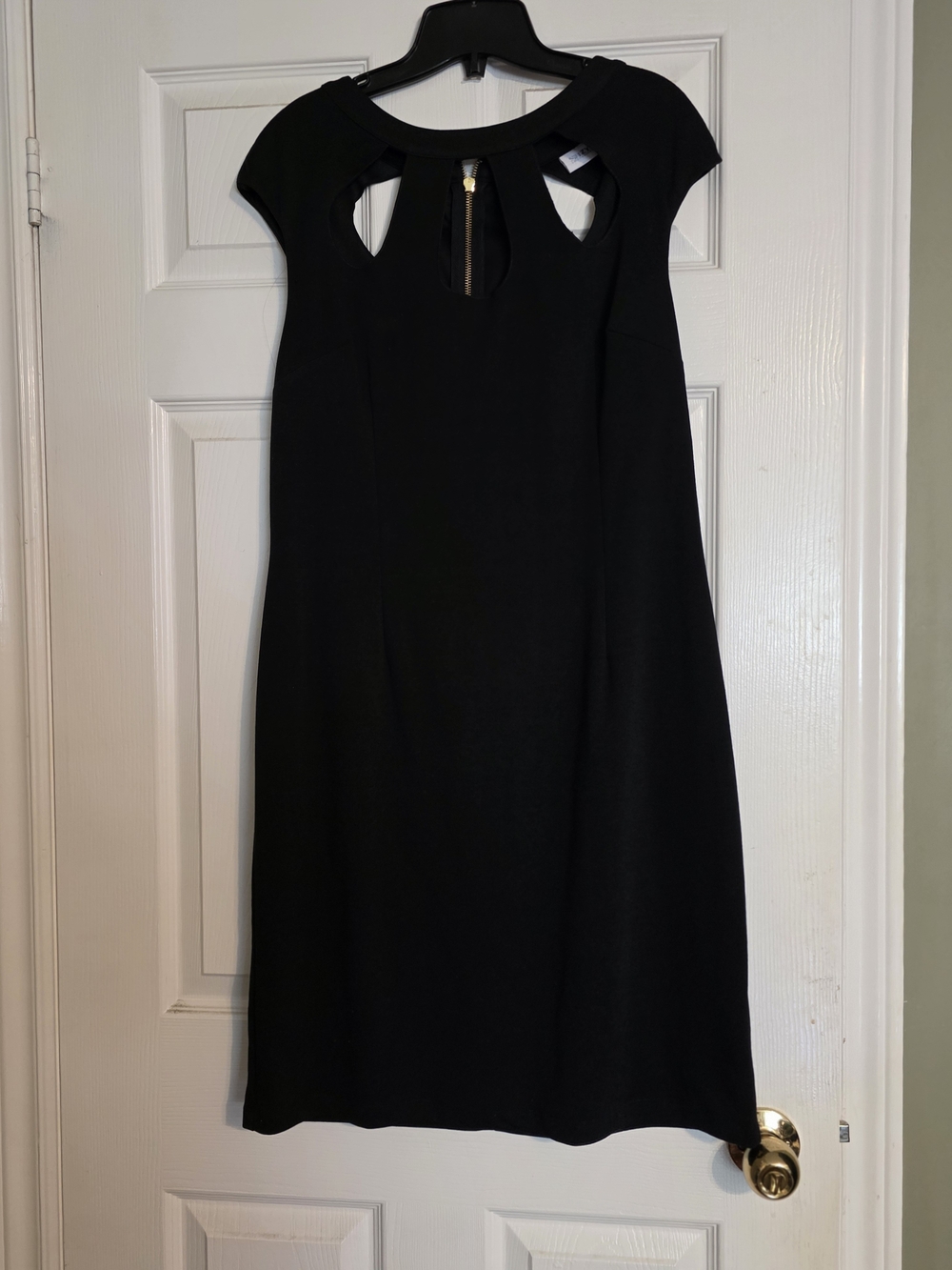 Black Cap-Sleeve Midi Dress with Front Cutouts